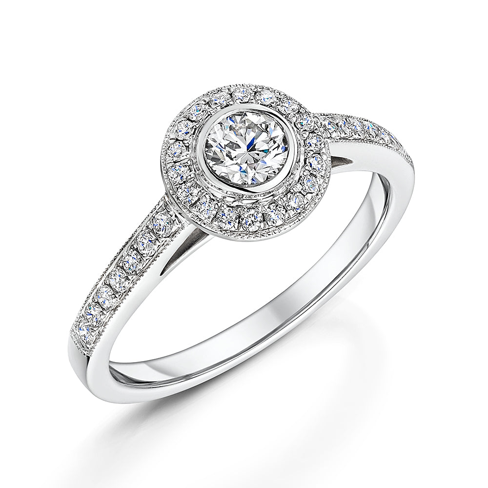 Elegant Halo Style Cluster Ring With Diamond Shoulders 0.60cts