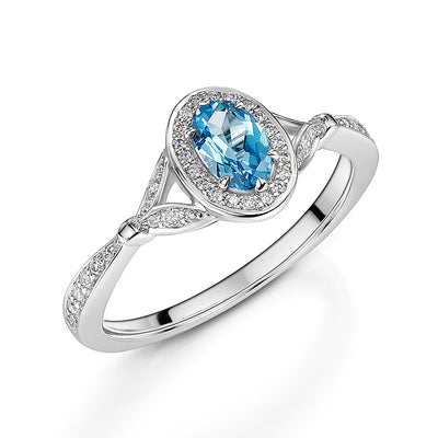 White Gold Blue Topaz & Diamond Ring