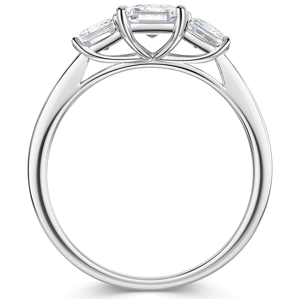 Sterling Silver Emerald Cut CZ Trilogy Ring