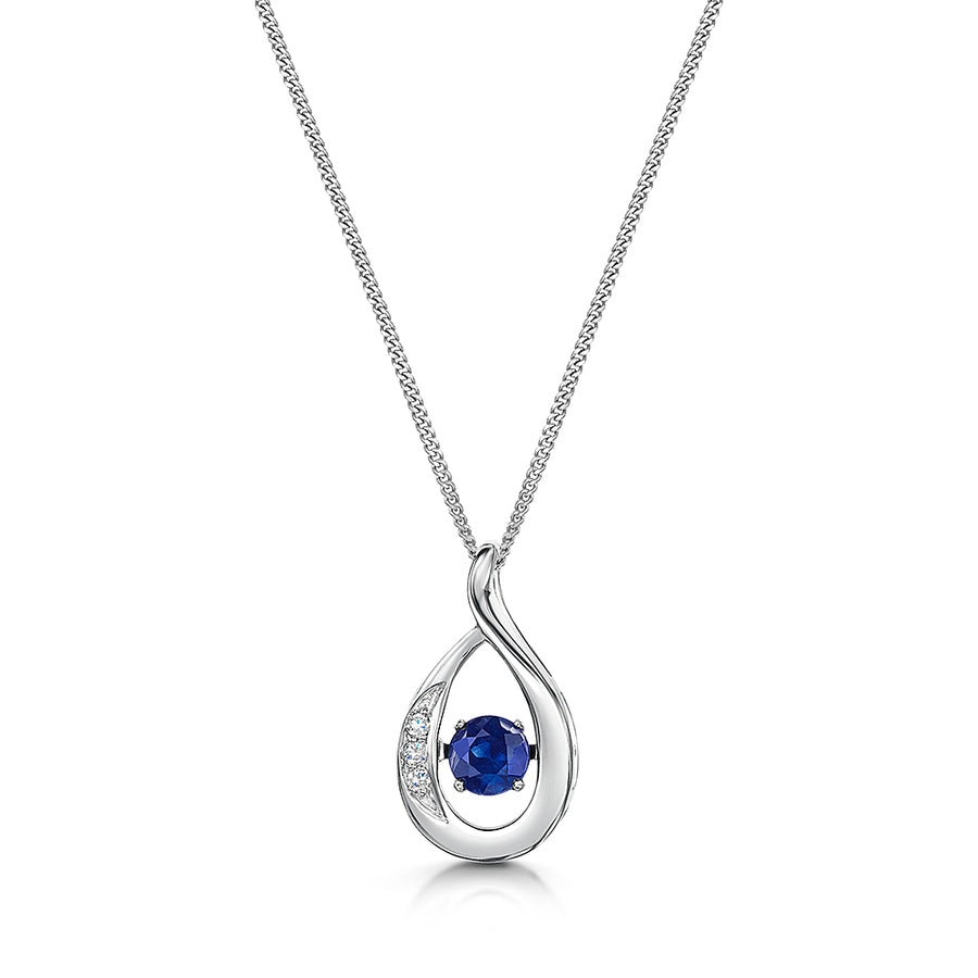 Shimmer White Gold Sapphire Pendant & Chain