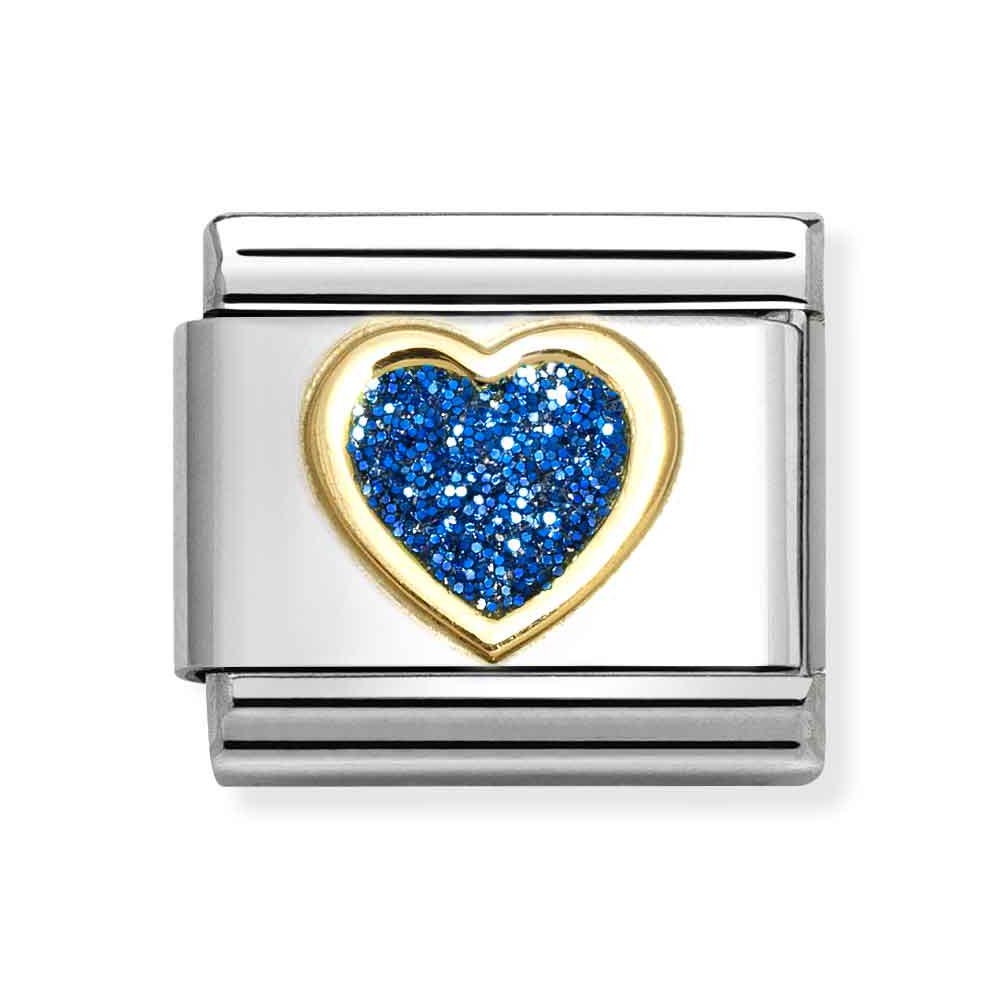 Classic Gold Blue Glitter Heart Charm
