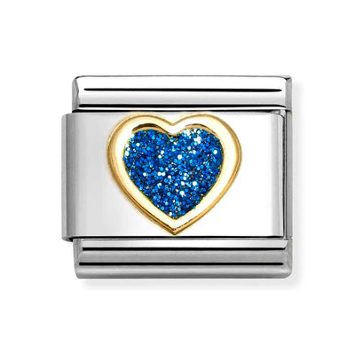 Classic Gold Blue Glitter Heart Charm