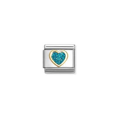 Classic Gold Turquoise Glitter Heart Charm