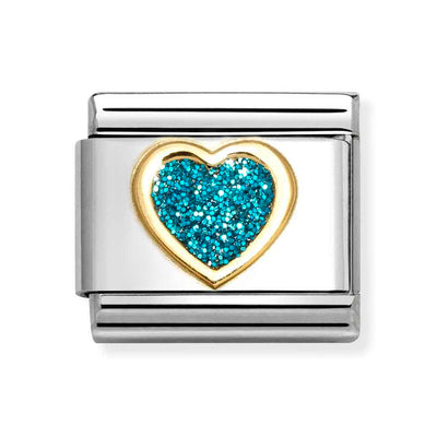 Classic Gold Turquoise Glitter Heart Charm
