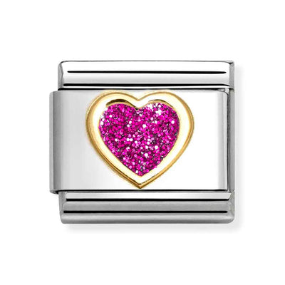 Classic Gold Pink Glitter Heart Charm