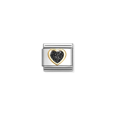 Classic Gold Black Glitter Heart Charm