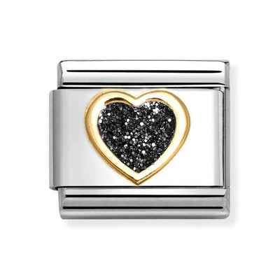 Classic Gold Black Glitter Heart Charm