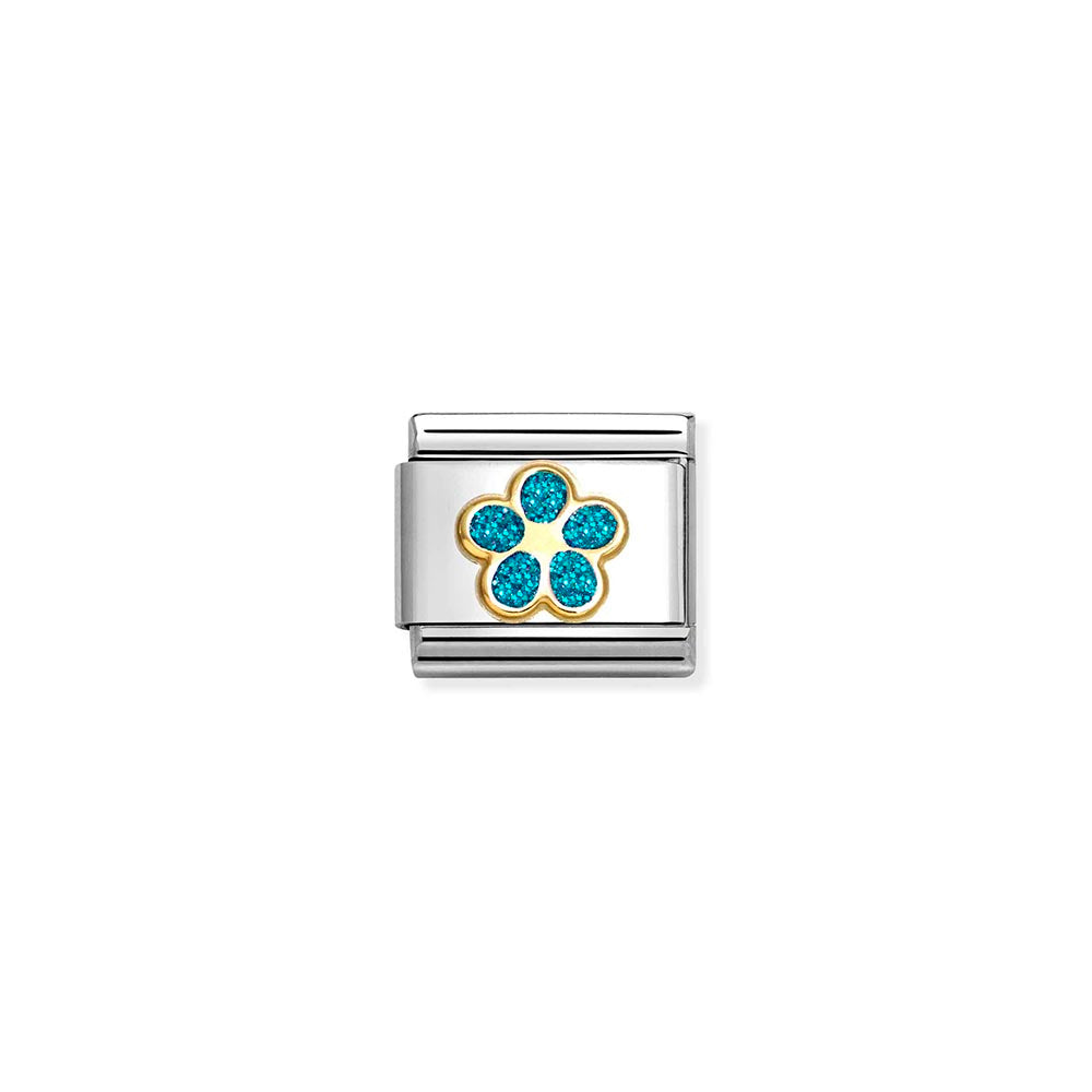 Classic Gold Turquoise Glitter Flower Charm