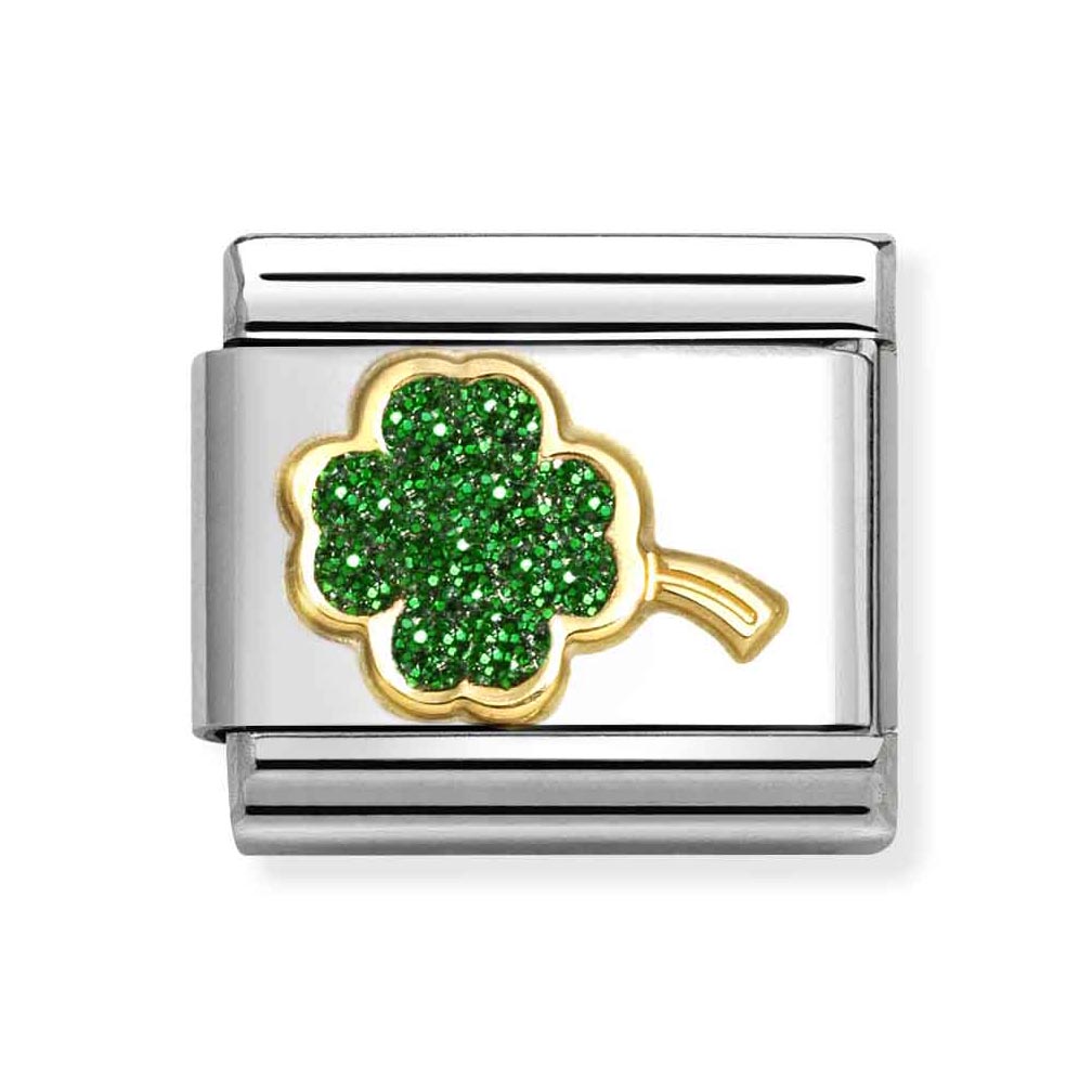 Classic Gold Green Glitter Clover Charm