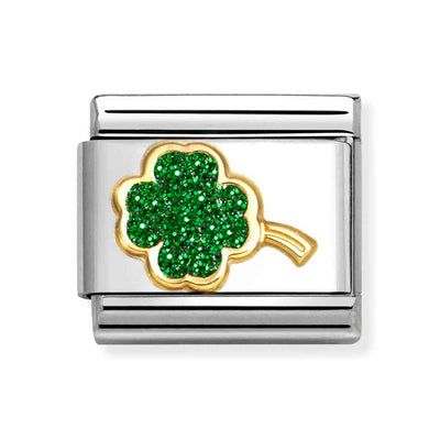 Classic Gold Green Glitter Clover Charm