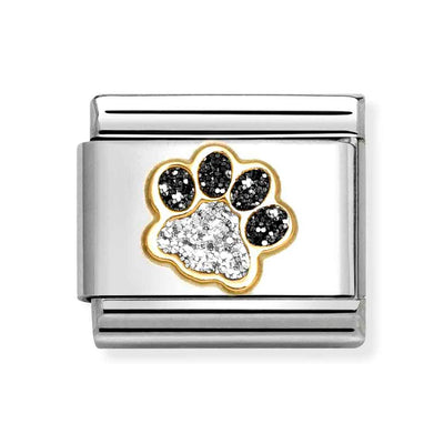 Classic Gold Silver Glitter Paw Print Charm