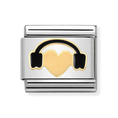 Classic Gold Enamel Heart & Headphones Charm