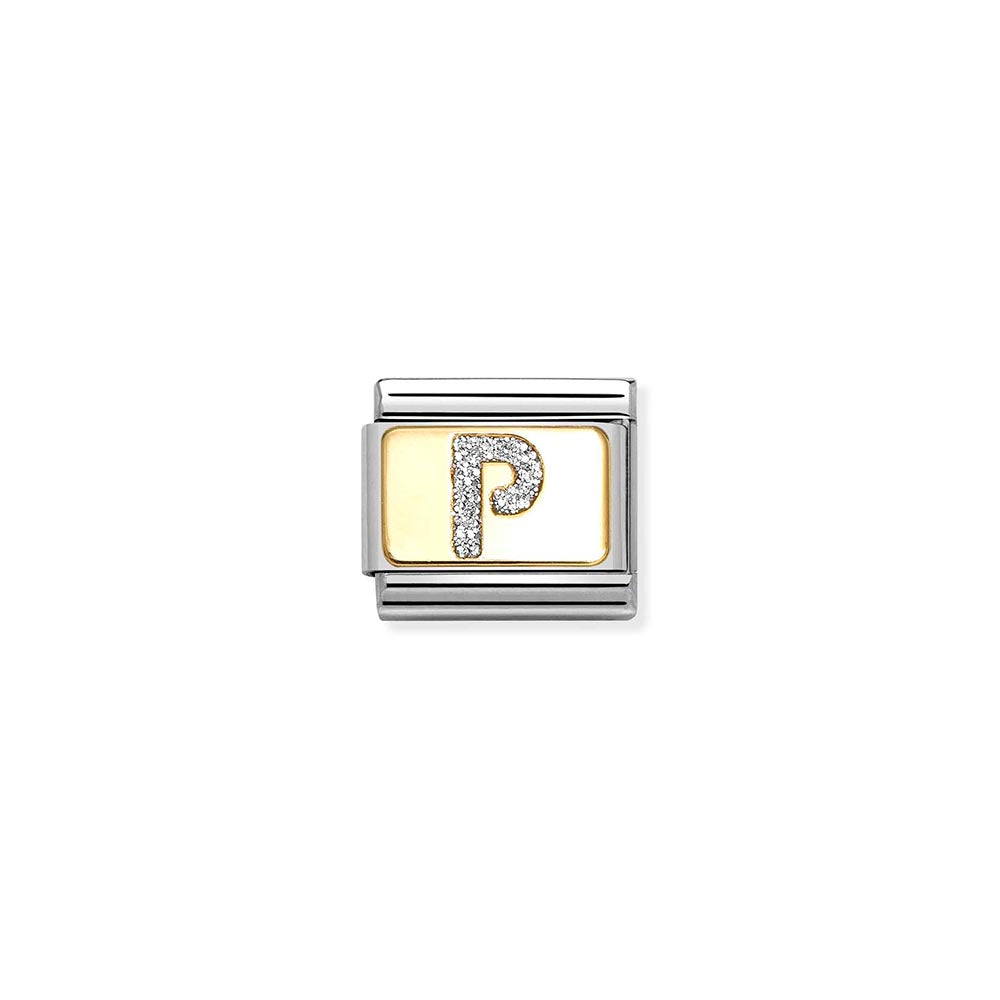 Classic Gold Silver Glitter P Charm