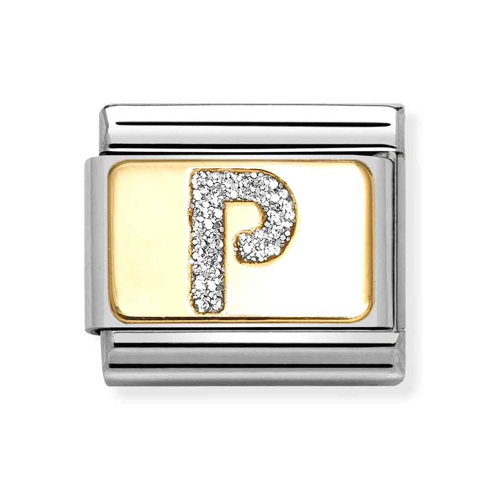 Classic Gold Silver Glitter P Charm