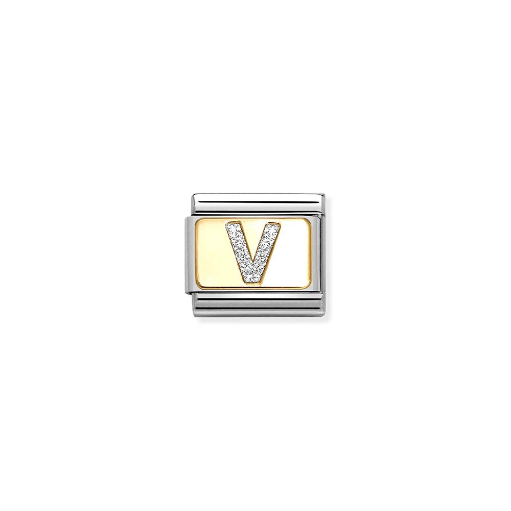 Classic Gold Silver Glitter V Charm