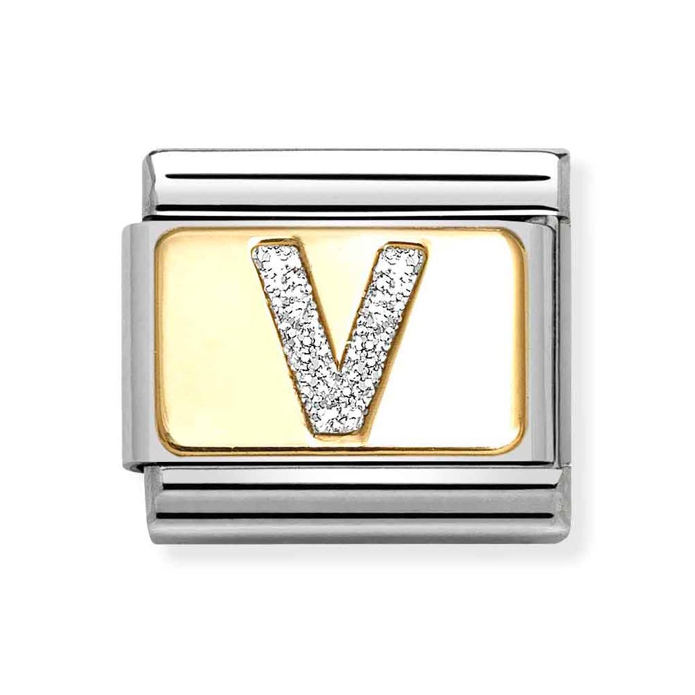 Classic Gold Silver Glitter V Charm