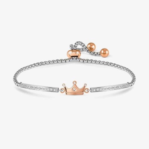 Milleluci Silver & Rose Gold Crown Toggle Bracelet