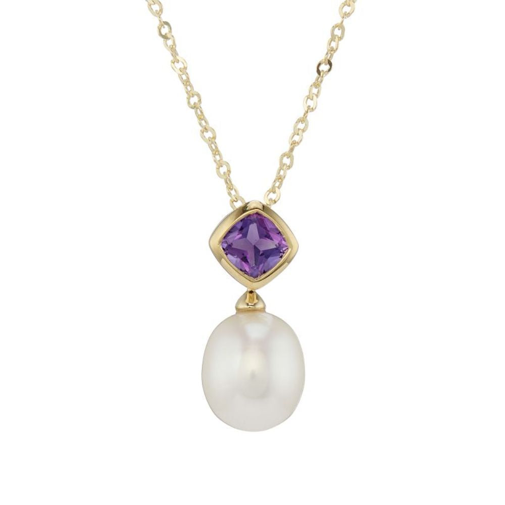 9ct Yellow Gold Amethyst & Pearl Pendant