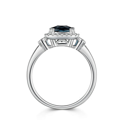 9ct White Gold London Blue Topaz & Diamond Cluster Ring