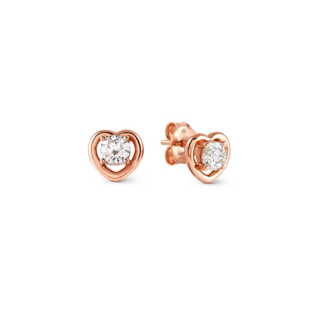Silver & R/gold Plated Heart Cz Studs
