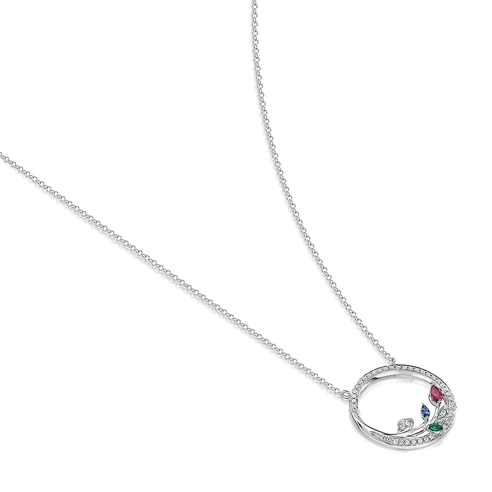 9ct White Gold Multi Stone Necklace lol