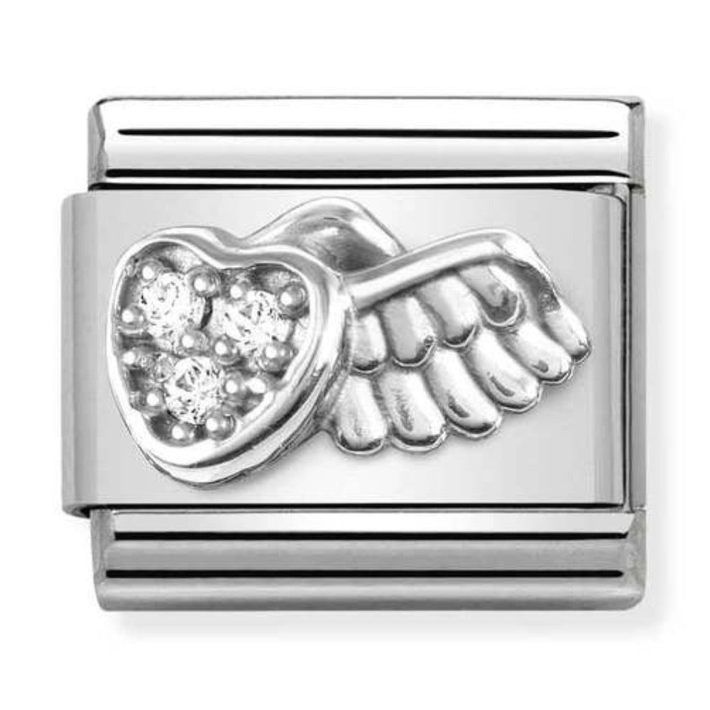 Silvershine CZ Heart & Wing Charm