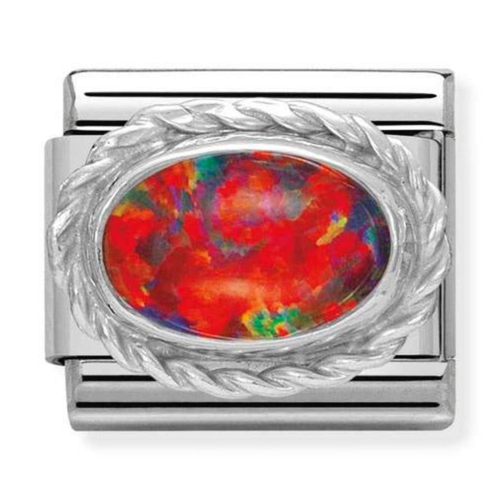 Silvershine Red Opal Oval Stone Charm