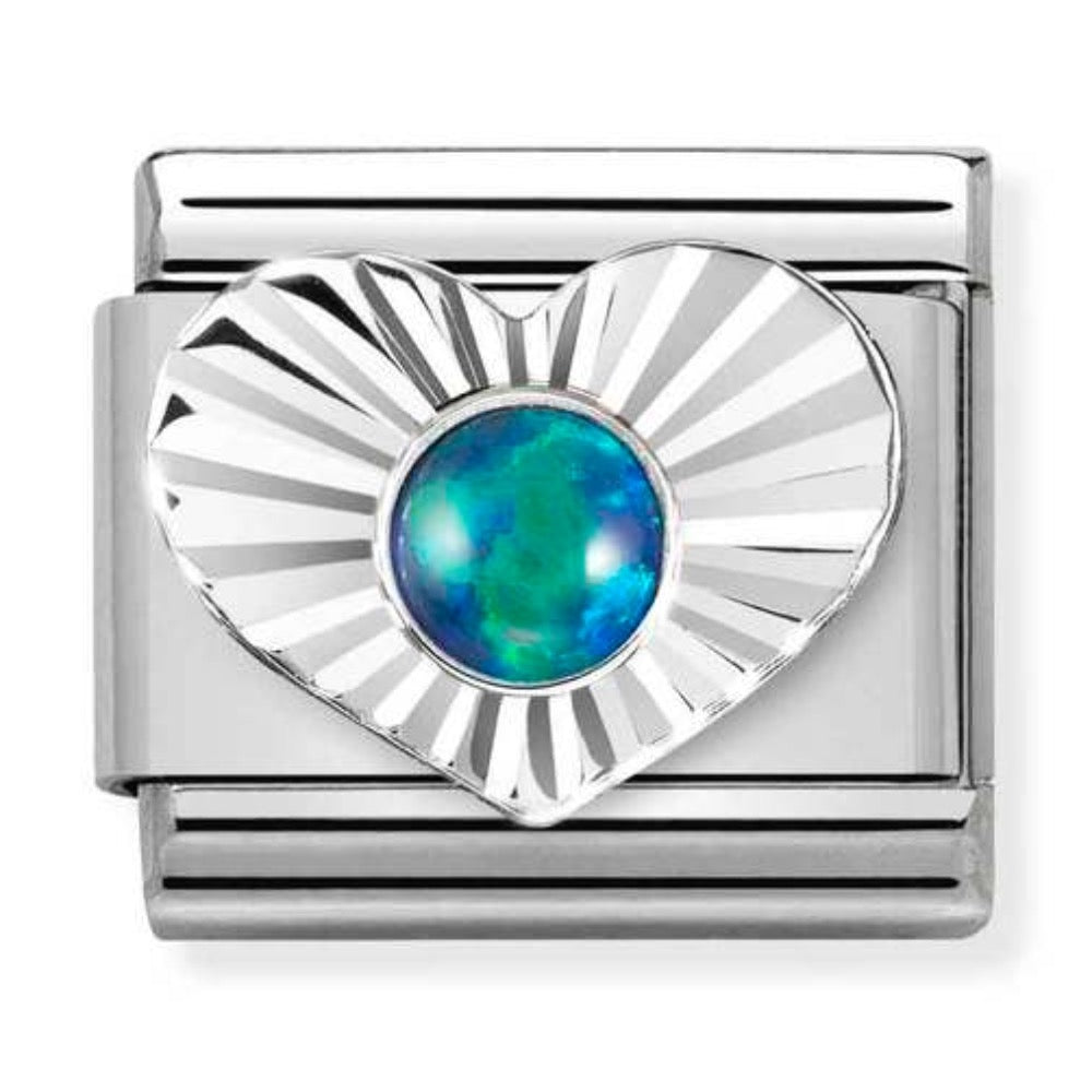 Silvershine Green Opal Heart Charm