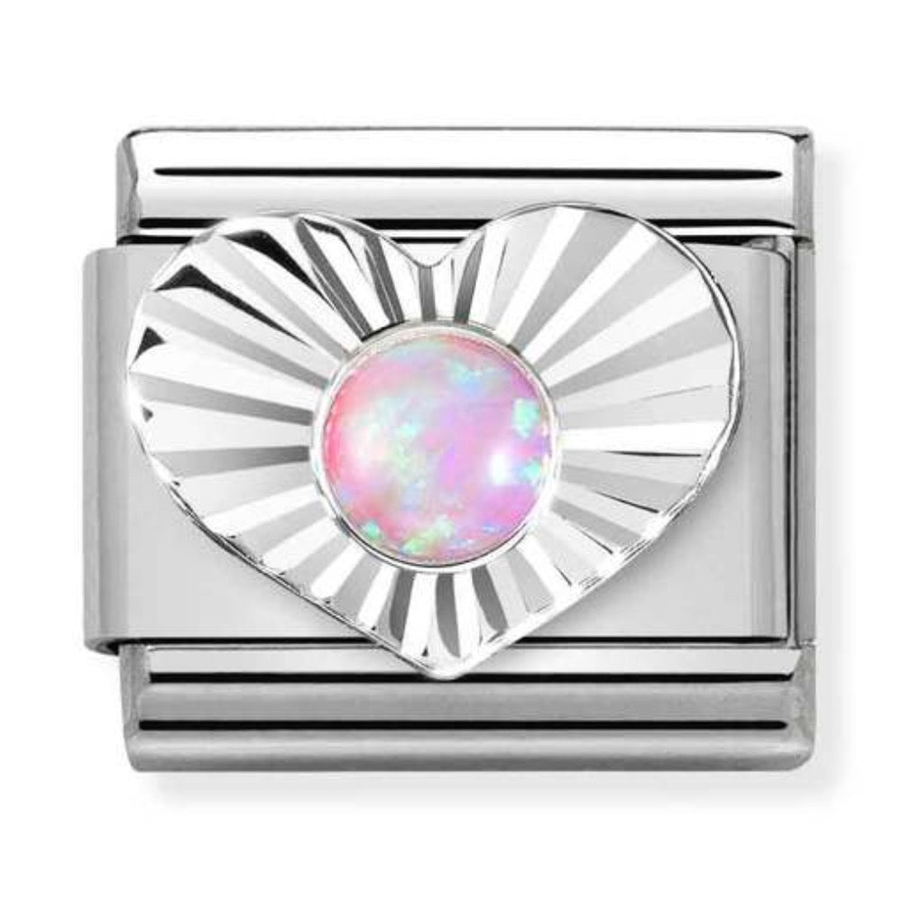 Silvershine Pink Opal Heart Charm