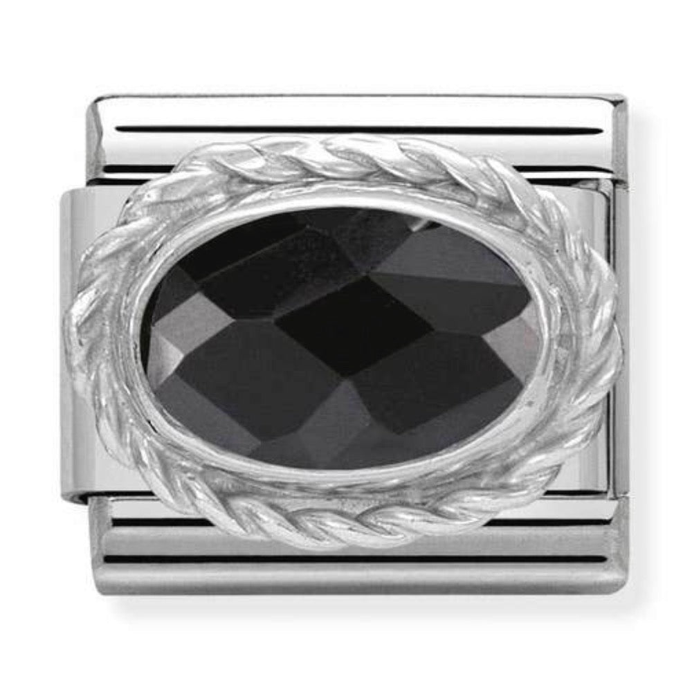 Silvershine Black Oval Stone Charm