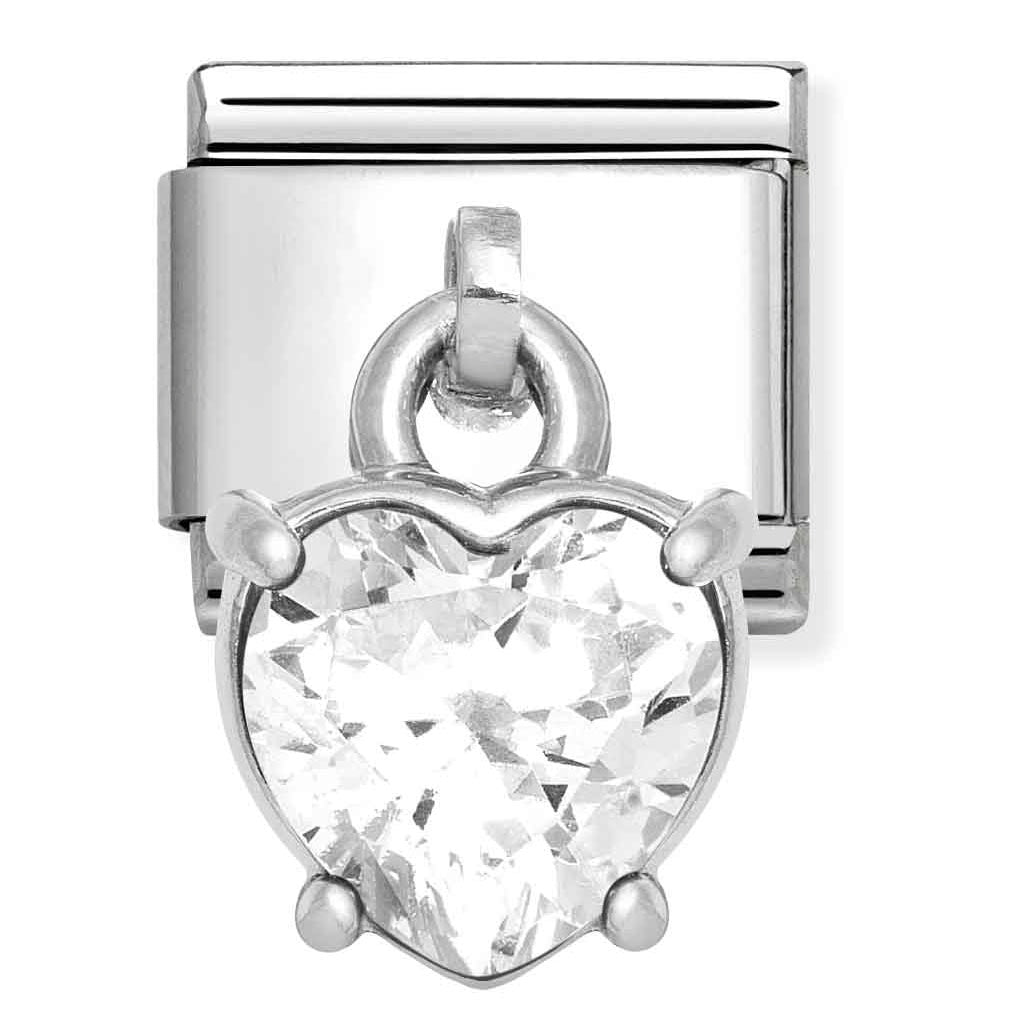 Silvershine Heart Stone Set Drop Charm