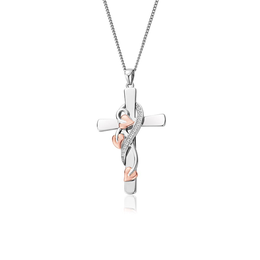 Official Clogau Silver & 9ct Gold Tree Of Life Vine Cross & Chain