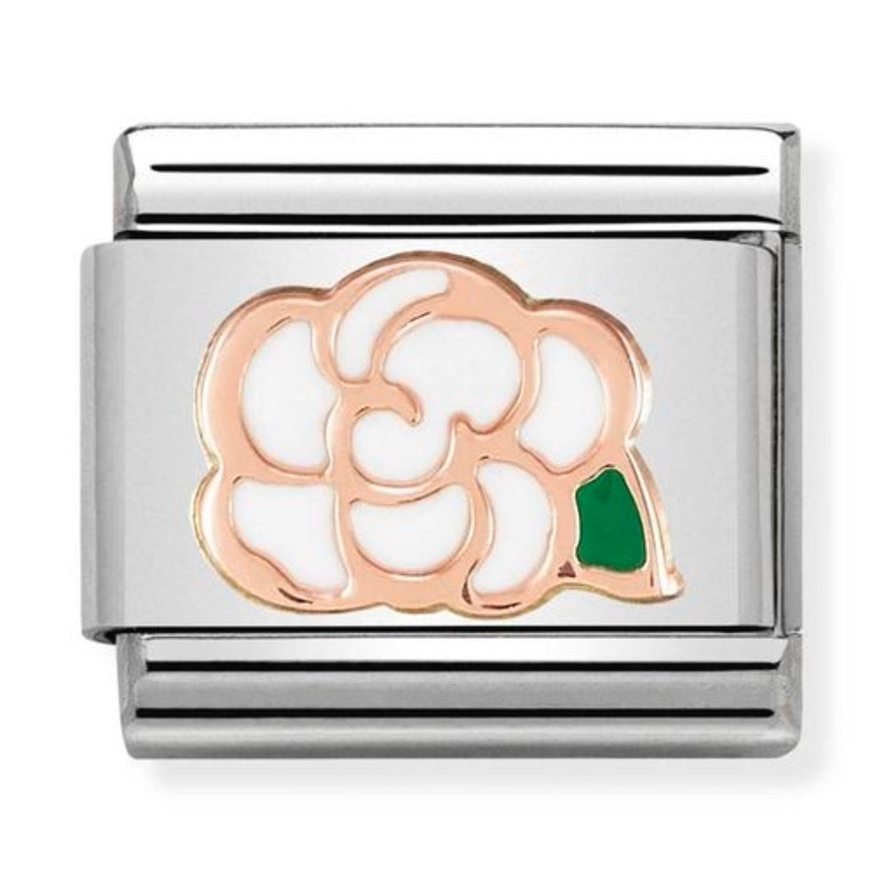 Rose Gold White Camellia Charm