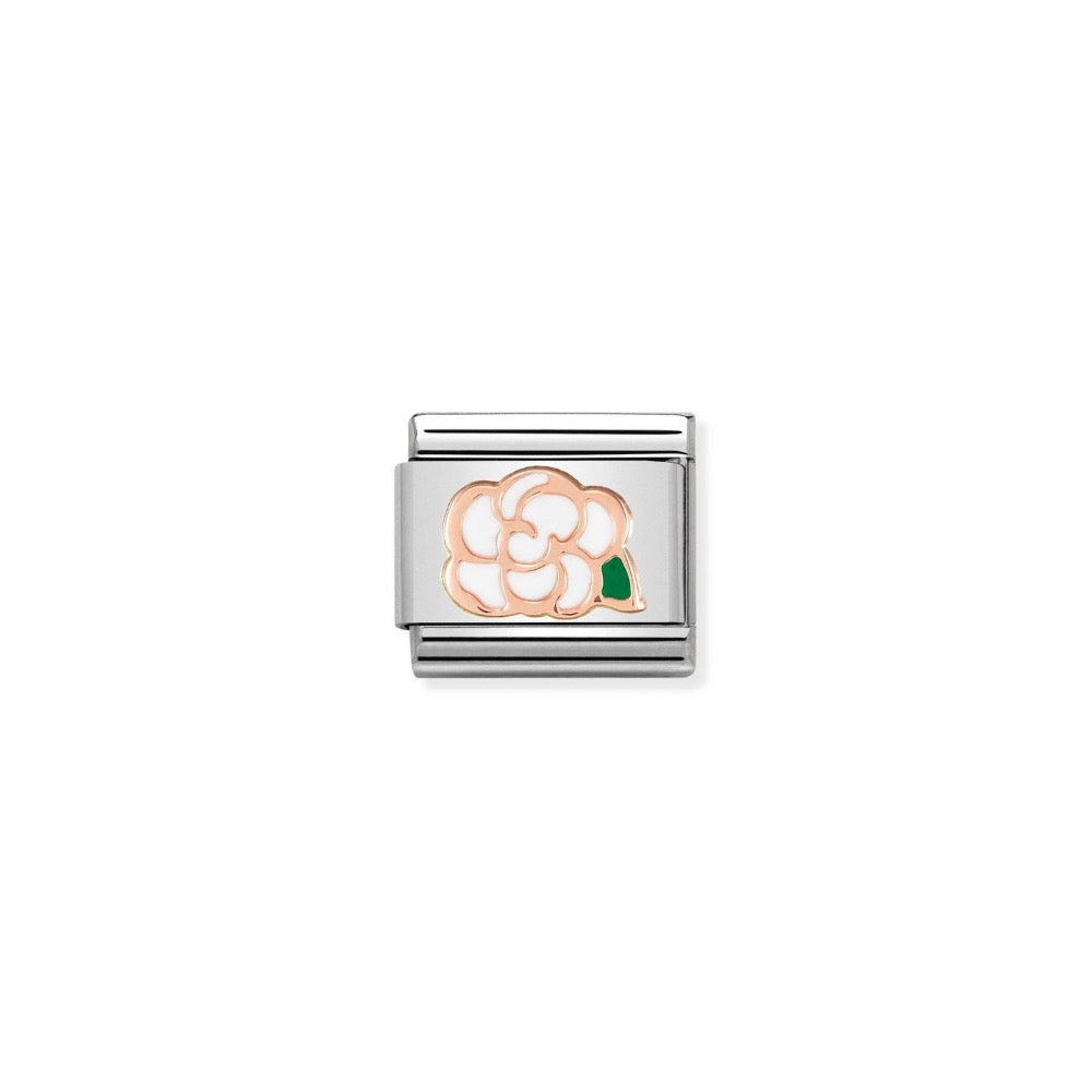 Rose Gold White Camellia Charm