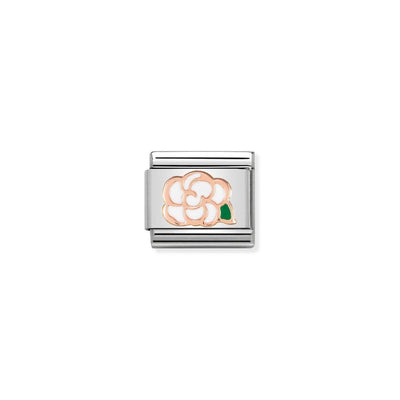 Rose Gold White Camellia Charm