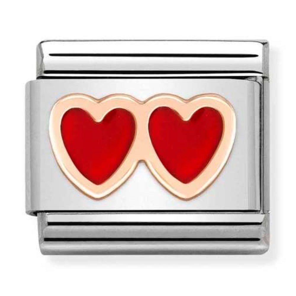 Rose Gold Double Enamel Heart Charm