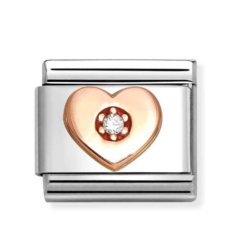 Rose Gold White CZ Heart Charm