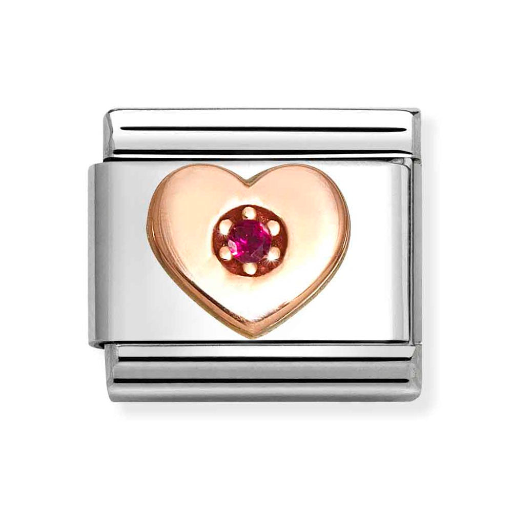 Rose Gold Red CZ Heart Charm