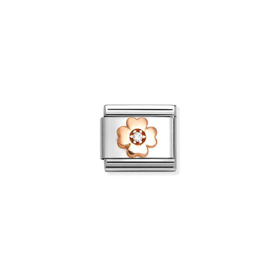 Rose Gold White CZ Clover Charm