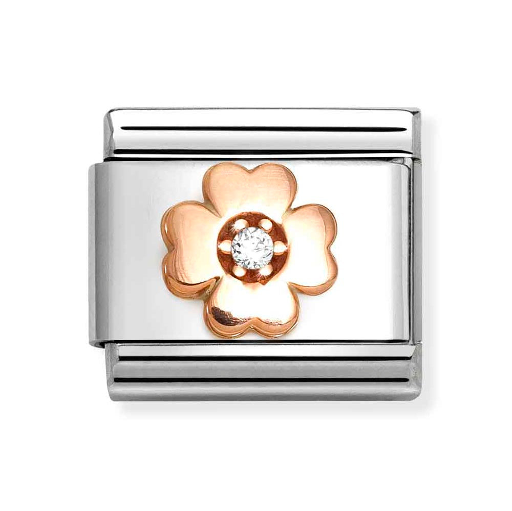 Rose Gold White CZ Clover Charm