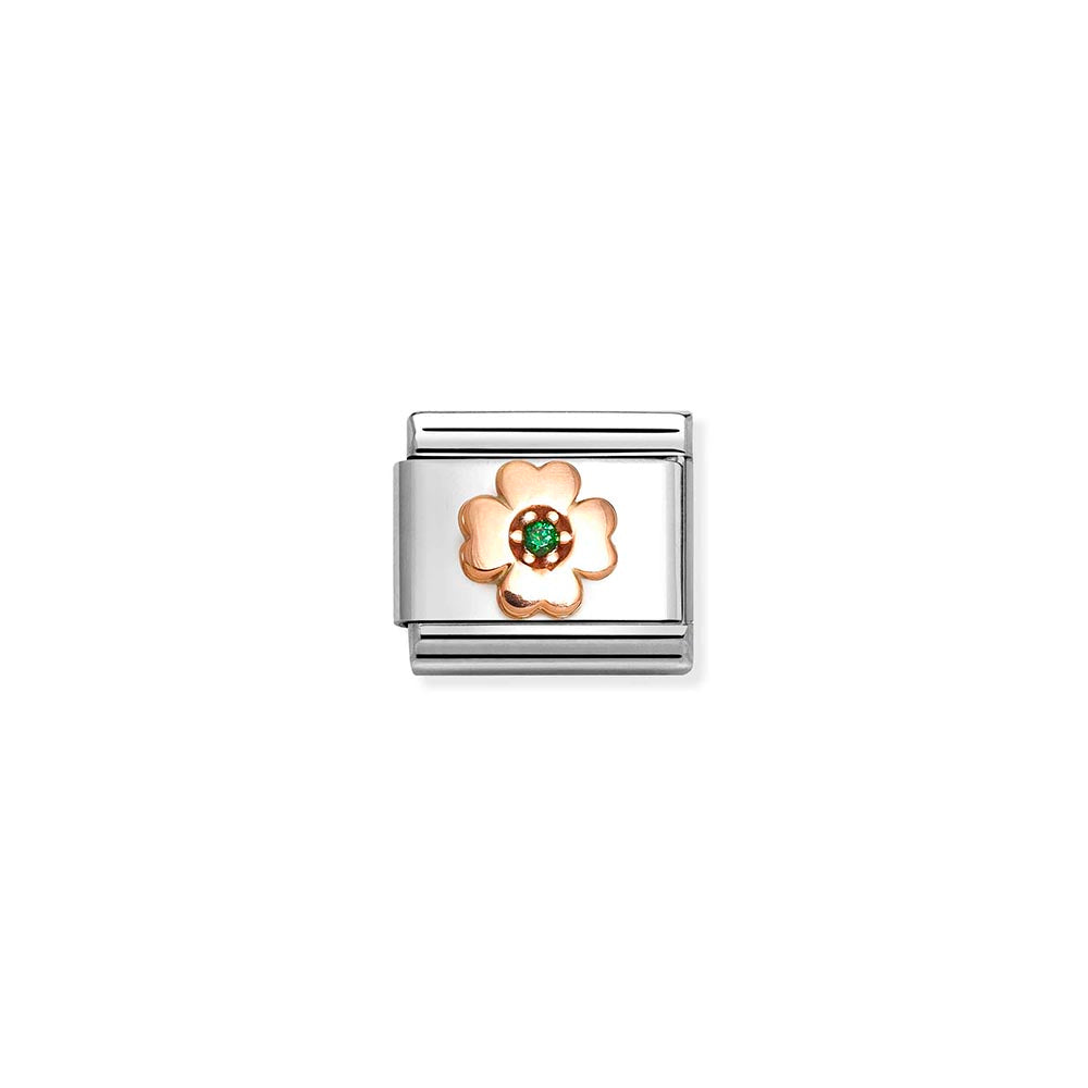 Rose Gold Green CZ Clover Charm