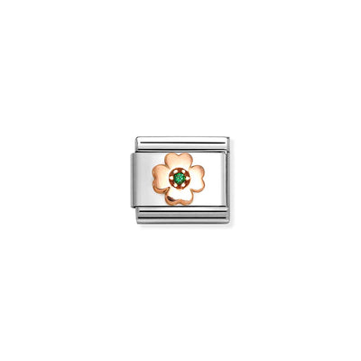 Rose Gold Green CZ Clover Charm