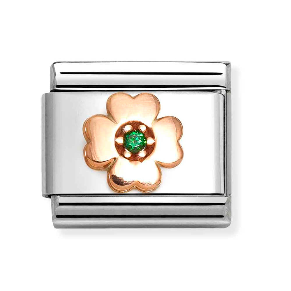 Rose Gold Green CZ Clover Charm