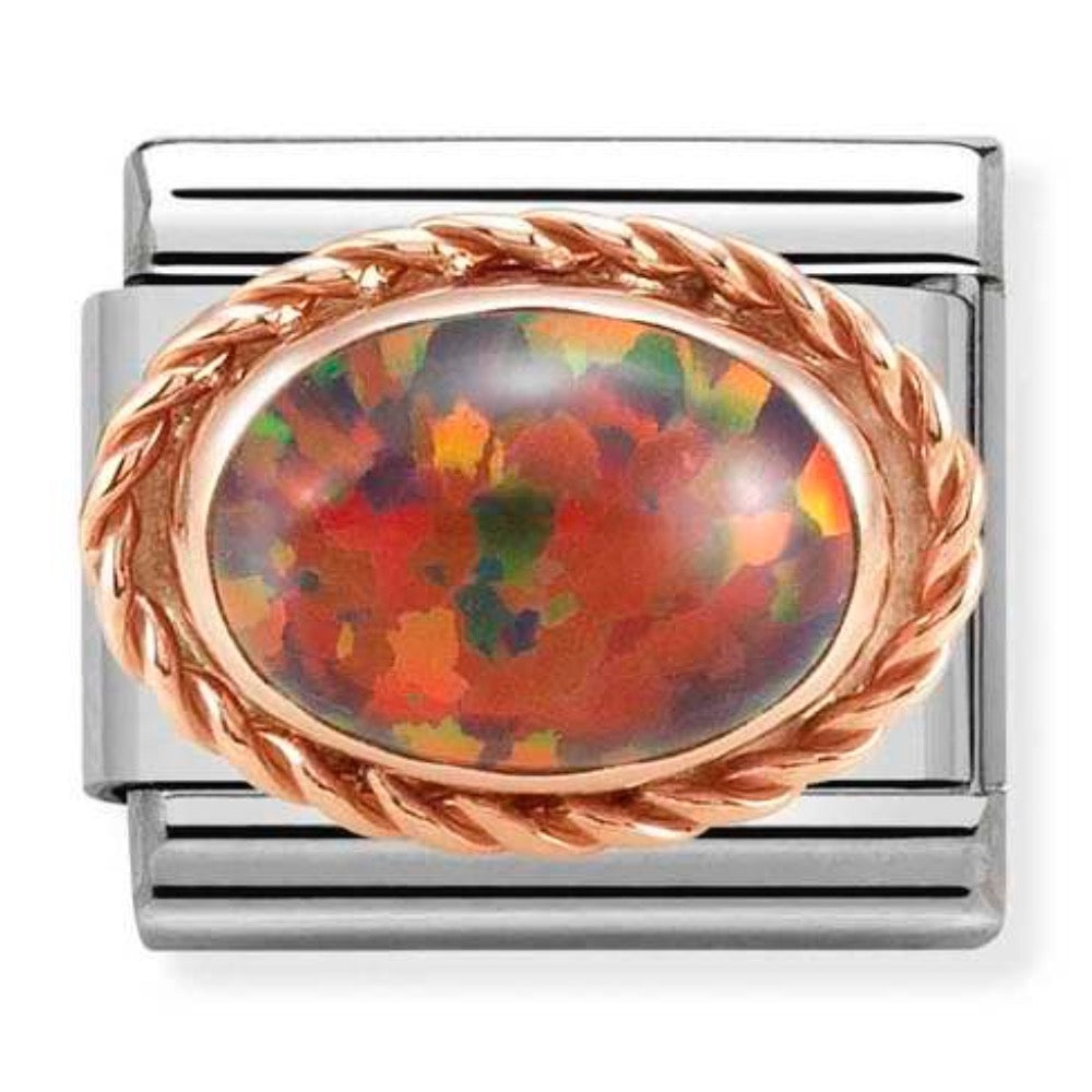 Rose Gold Red Opal Oval Charm