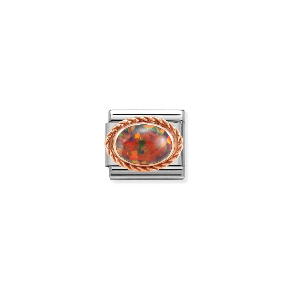 Rose Gold Red Opal Oval Charm