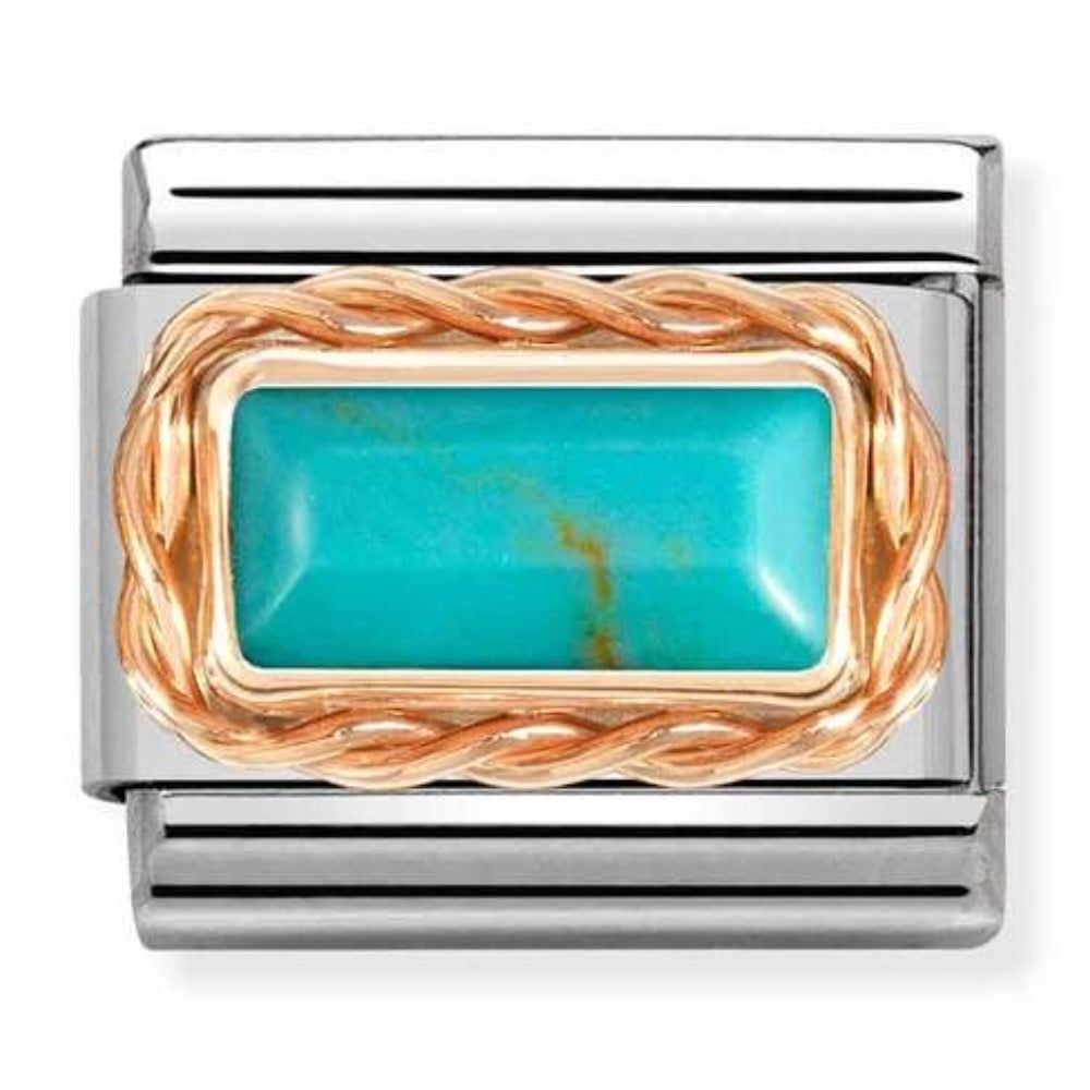 Rose Gold Turqoise Rectangular Charm