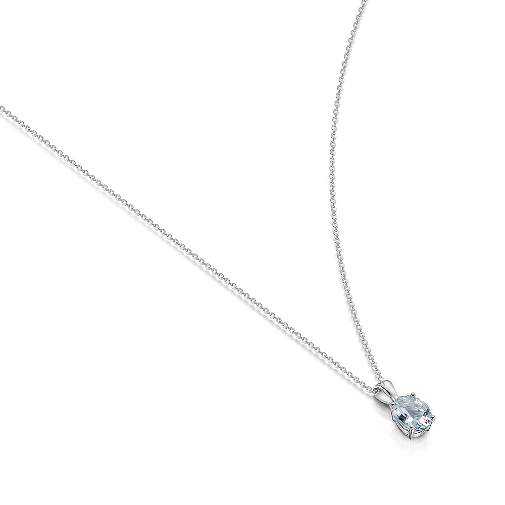 9ct White Gold Aquamarine Pendant & Chain