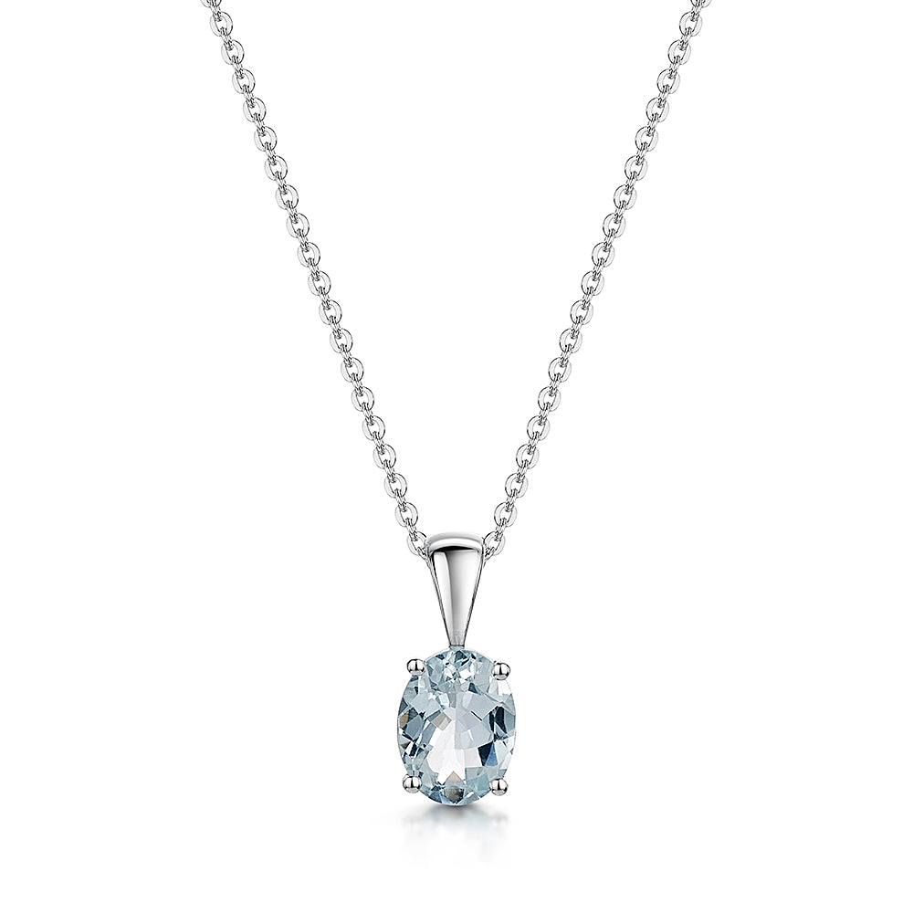 9ct White Gold Aquamarine Pendant & Chain