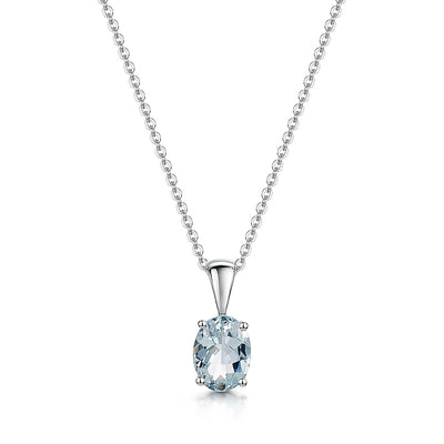 9ct White Gold Aquamarine Pendant & Chain