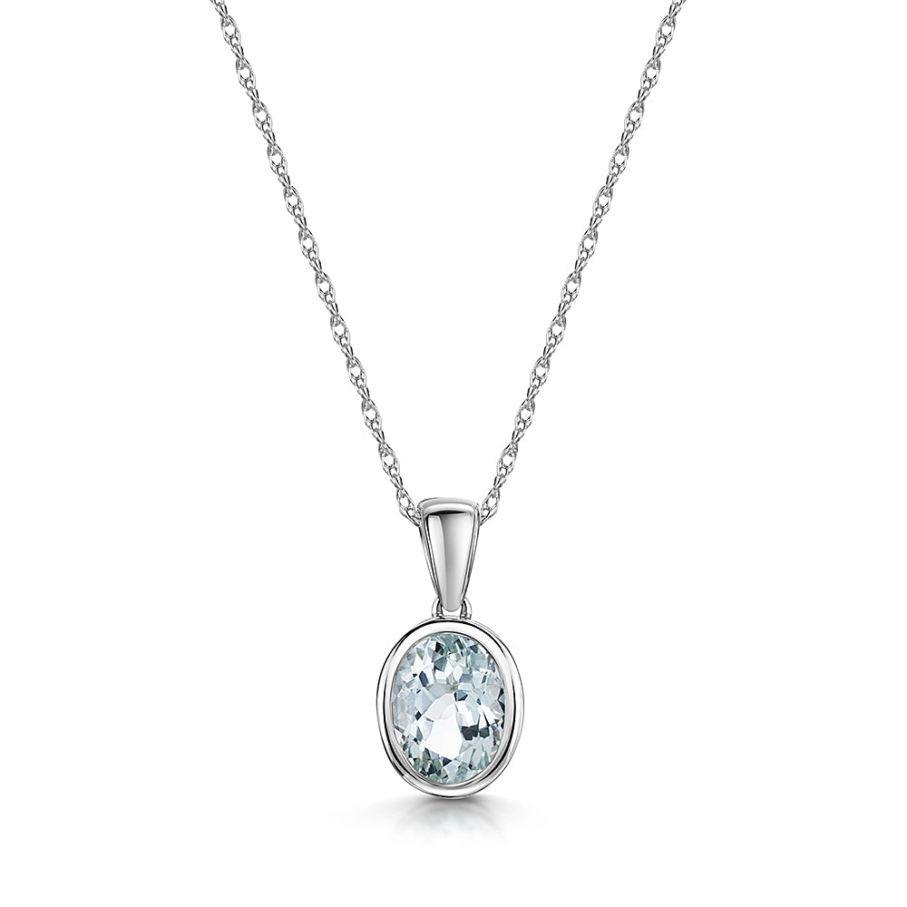 9ct White Gold Aquamarine Pendant & Chain